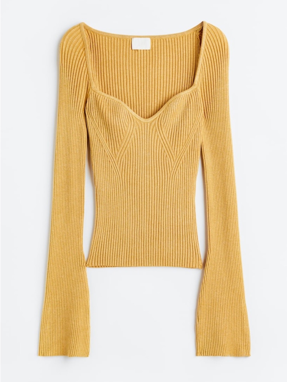 H&M Mustard Yellow Ribbed Long-Sleeve Knit Sweater